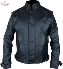 Mens Black Leather Biker Jacket Stand Collar Slim Fit Motorcycle Coat