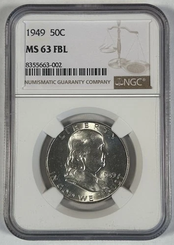 1949 Franklin Half Dollar Coin NGC MS 63 FBL