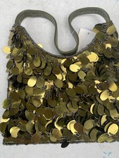 Borsa a mano vintage retrò verde metallizzato texture disco paillettes sera Y2K nuova