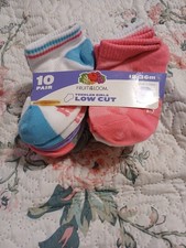 Fruit Of The Loom 10 Pair Toddler Girls Low Cut Socks ---- Size 18/36 Month
