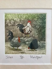 Vintage Etching By Mark Spain “Yokels” 72/ 200 Cockerels Signed Framed Small