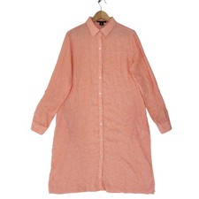 Tahari Shirt Dress Womens Medium Pink Linen Blend Button Roll Tab Sleeve Pockets
