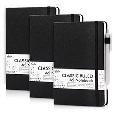 3 Pack Notebooks Journals Bulk with 3 Black Pens, A5 Hardcover 3 Pack black