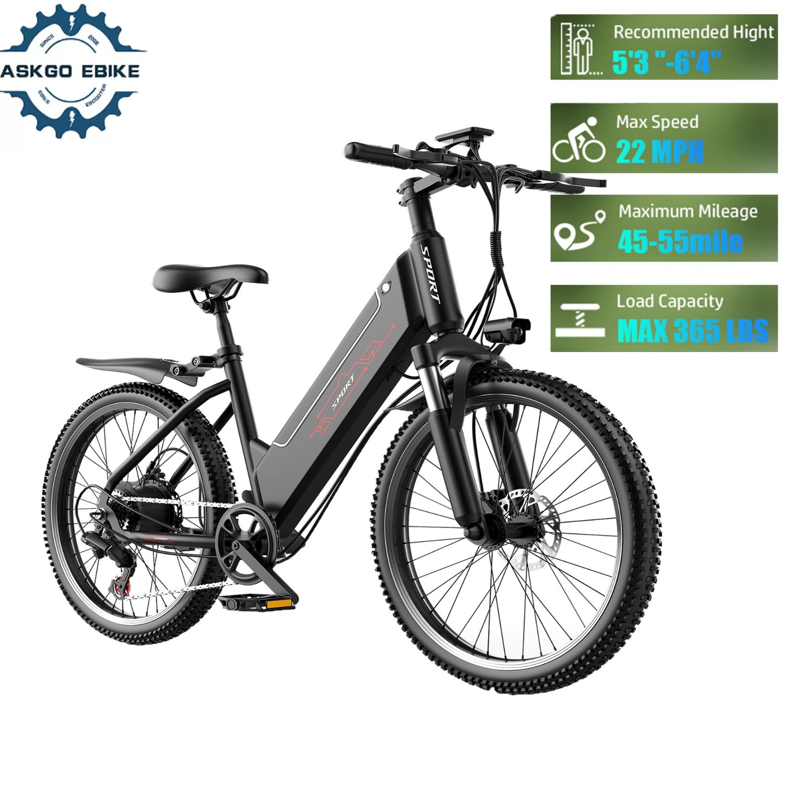 For Adults 26'' 1500w Peak Ebike 65 Miles 30mph E Mountain B