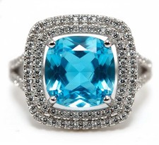 8CT Blue Topaz  White Topaz 925 Solid Sterling Silver Ring Jewelry Sz 6
