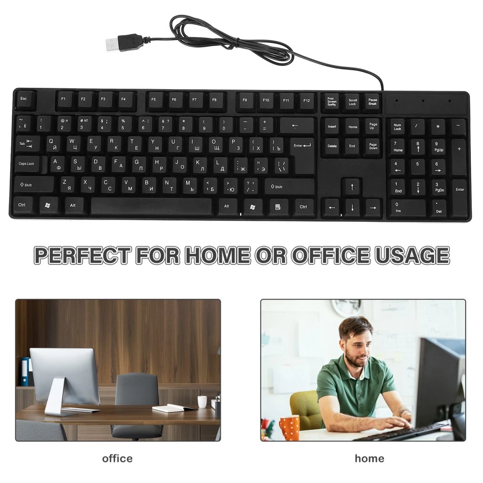 USB Wired Keyboard Full Size Russian Letter Keyboard for Working Gaming - Image 2 of 4