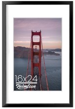 16X24 Aluminum Picture Frame, Black Metal Picture Frame with Mat for 12x18 Ph...