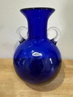 Vintage BLENKO 9623 Cobalt Blue HANDCRAFTED Art Glass Vase Handle Urn w/Sticker