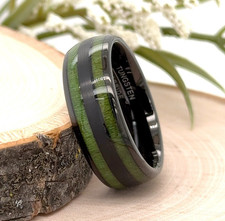 Green Wood Inlay Proposal Ring 8mm Black Polished Tungsten Christmas Gifts Band