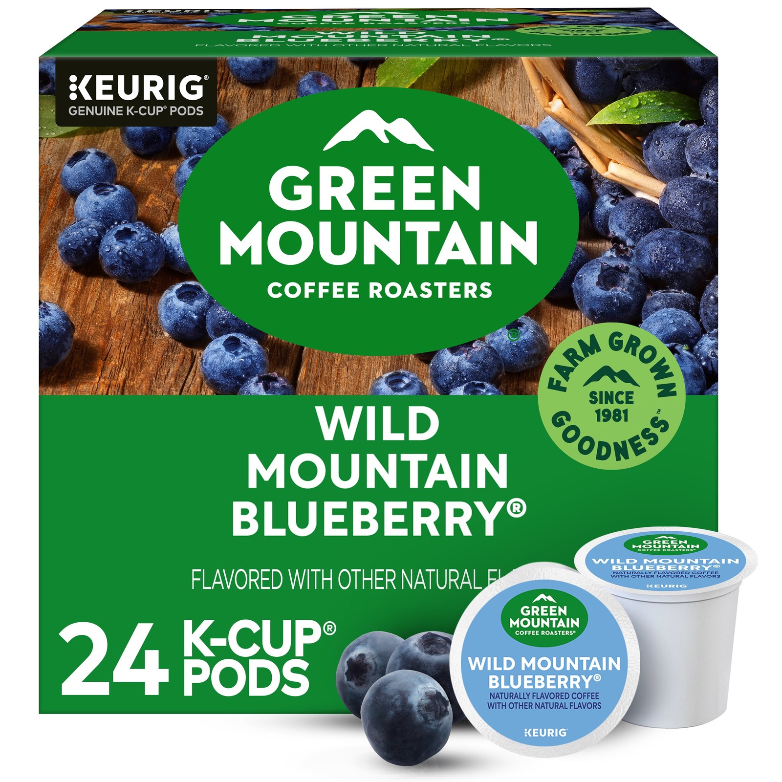 Wild blueberry light roast K-cup coffee capsules, 24 capsules