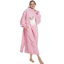 Long Wearable Blanket Hoodie - Light Pink, Pet Friendly Oversized Hooded Blan...