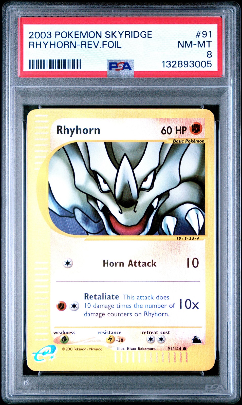 2003 POKEMON SKYRIDGE #91 RHYHORN-REVERSE FOIL PSA 8