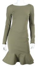 VALENTINO Olive Green Wool Stretch Knit Fluted Hem Sheath Dress 4