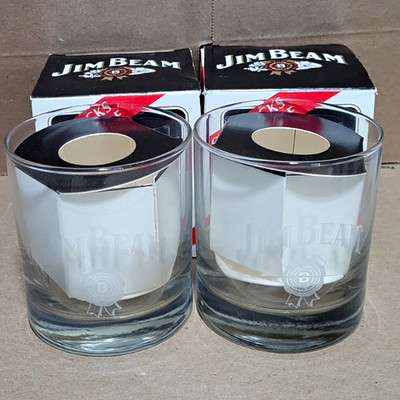 Jim Beam Distillery Advertising Rocks Glasses Set of 2 with Original Boxes