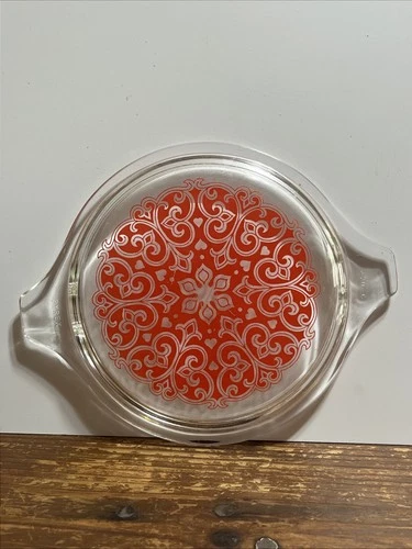 Vintage Pyrex Celtic Floral Casserole Lid 470-C Red Promotional Filigree Flower