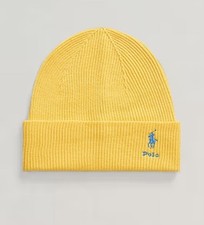 Polo Ralph Lauren One Size Rib Knit Merino Wool Yellow Beanie Hat
