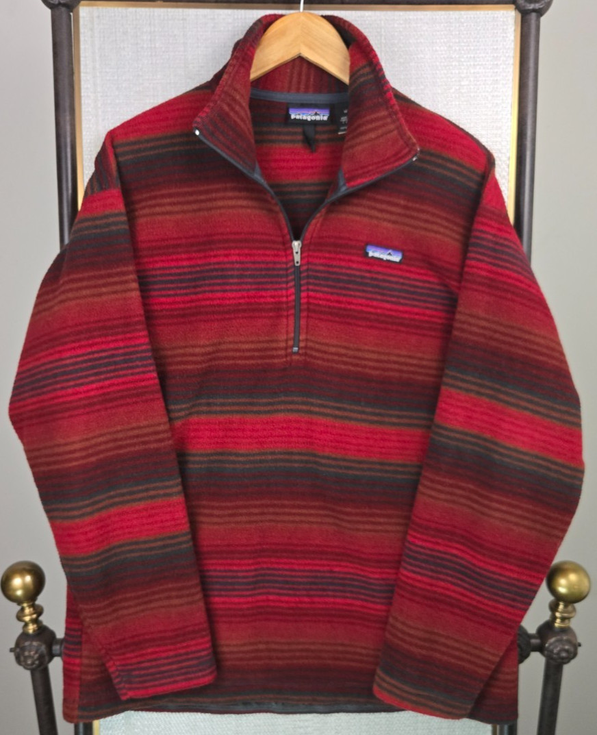 PATAGONIA VTG 1999 Mens Medium Made in USA Red Serape Stripe Fleece 1/4 Zip image 8