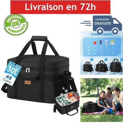 Sac isotherme Lifewit 30 L glacière souple pliable noir pique-nique - Photo 1/4