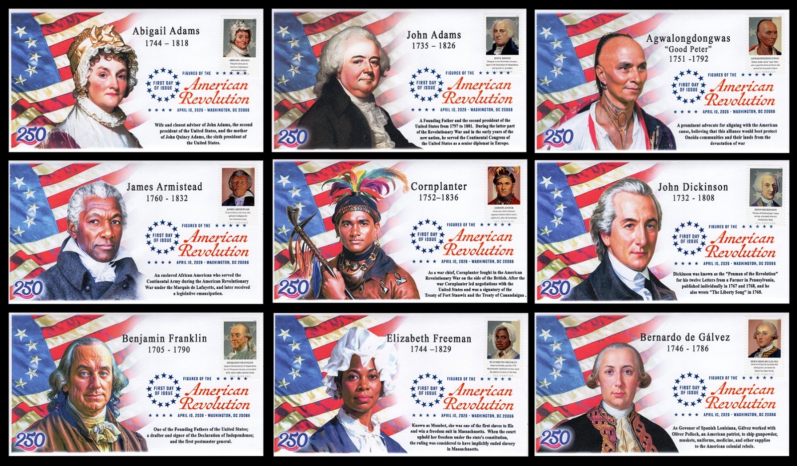 26-102, 2026, SC 6068a-y, Complete Set, Figures of the American Revolution,