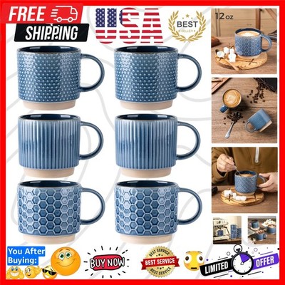 12 OZ Stackable Coffee Mugs Set of 6, Ceramic Coffee Mugs with Texture  Patter... | eBay