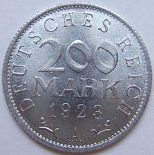 Coin German Empire Weimar Republic 200 Mark 1923 A in Uncirculated