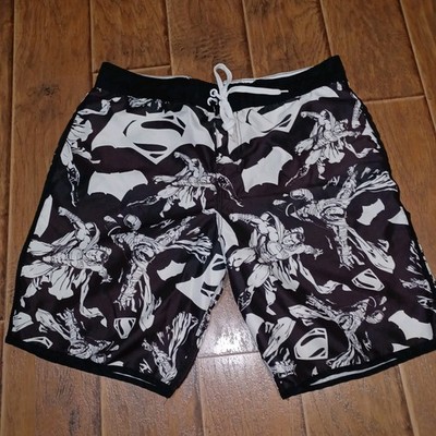 Batman V Superman Mens Swim Trunks Size S18 XL Black White 