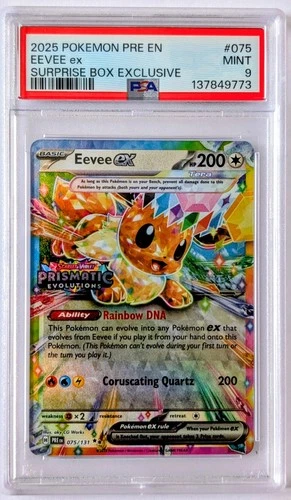 PSA 9 Pokemon Prismatic Evolutions Surprise Exclusive Promo Eevee ex 075 Stamped