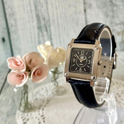 LOEWE 150th Anniversary Quartz Square Black Dial Working Ladies Watch Authentic