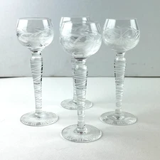 Vintage Cordial Glasses Crystal Etched Stemware After Dinner Elegant Set 4 EUC