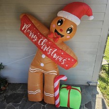 8Ft Gingerbread Man Christmas Holiday Inflatable LED Cookie Large Merry