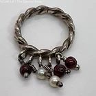 VTG. Sterling Silver Dangle Garnet & Pearl Twisted SZ 7.75 Ring- 6.0g