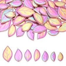 0.44LB Leaves Ceramic Mosaic Tiles for Crafts Bulk, Iridescent Dark Red