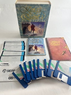 King's Quest V 1990 PC 3.5'' & 5.25'' Discs, Manual & Hint Book w Adventure Window