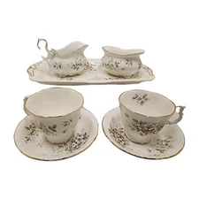 Royal Albert Haworth Tea Cup Saucer Set With Cream & Sugar Bone China England