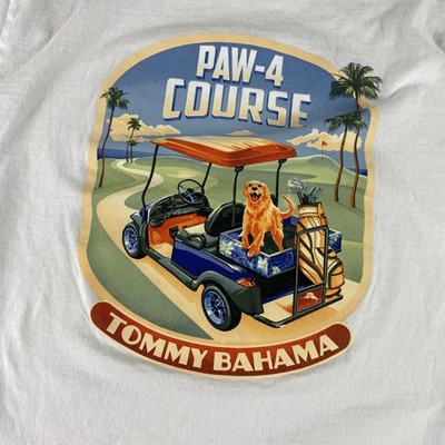 Tommy Bahama Shirt Mens Small White Paw-4 Course Golf Dog Graphic Tee Casual