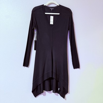 NWT Bebe Women s Size M Black Cascade Hem V-Neck Dress Goth Night Out