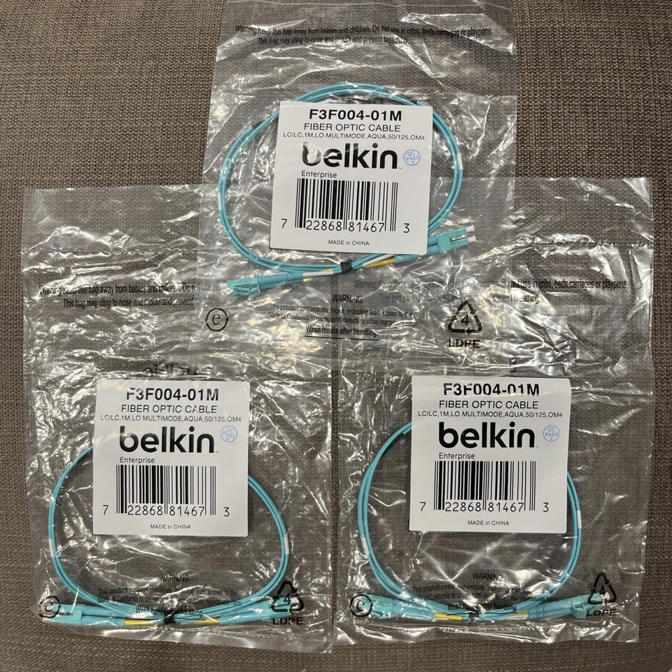 Belkin -3pack- F3f004-01m Fiber Optic Cable 1m (3ft) Lc/lc Multimode 50/125 Om4 - Image 2 of 2