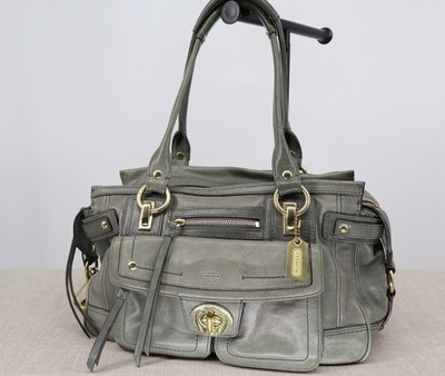 Coach Hamptons Lindsay 12475 Leather Satchel Olive Gray Green 2008 Vintage