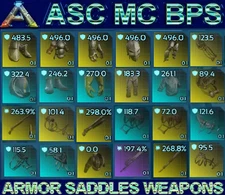 Ark ASA PVE BP Yuty Rex Carch Theri Mantis Saddle Hazard Flak Blueprint Carcharo