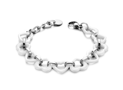 Large Titanium Steel Bracelet & Heart Ceramic Mesh White New