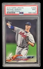 2018 topps update #US68 mike soroka rc; vintage stock logo /99 rookie PSA 9