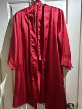 Fredricks of Hollywood Red Robe Satin Lace Trim Wrap Large