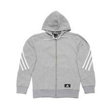 New Adidas Future Icons Three Stripes Full-zip Grey Hoodie Men's Long Sleeve