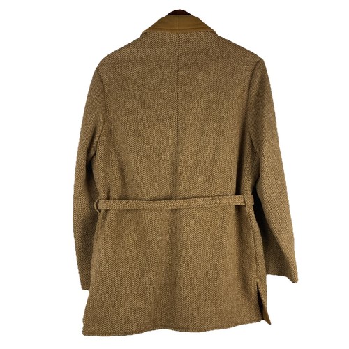 60s Harris tweed Shawl Collar Belted Coat Jacket Brown Herringbone Vintage - Picture 6 of 15