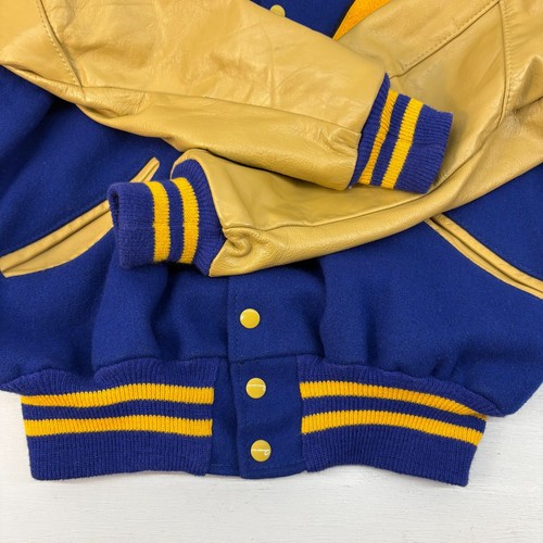 DeLong Varsity Letterman Jacket Mens Large 44 Blue Leather Sleeves Snap Close - Picture 6 of 12