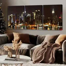 3pcs Modern Nighttime City Skyline Wall Art Canvas Framed 50x70cm