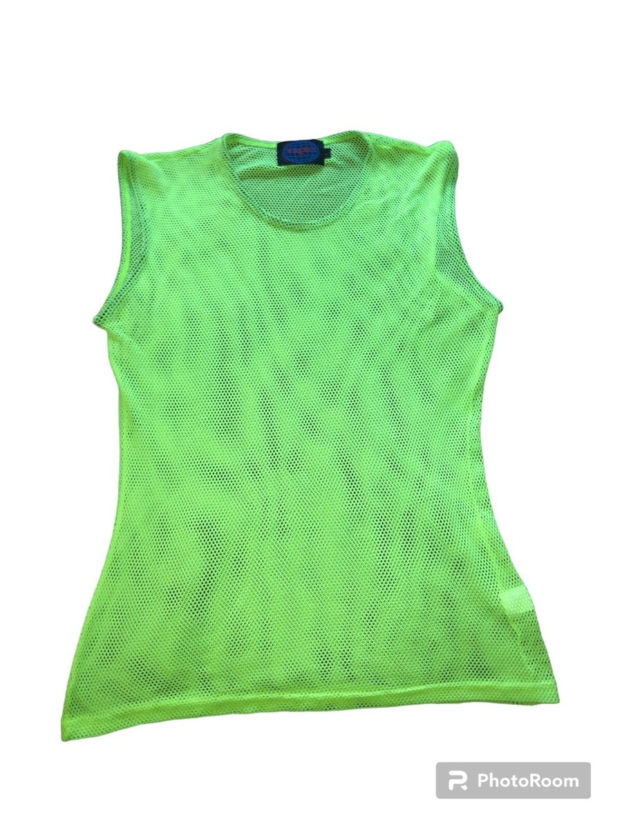 Tripp Nyc Mesh Tank top Size L Neon Yellow / Green Vintage 90s