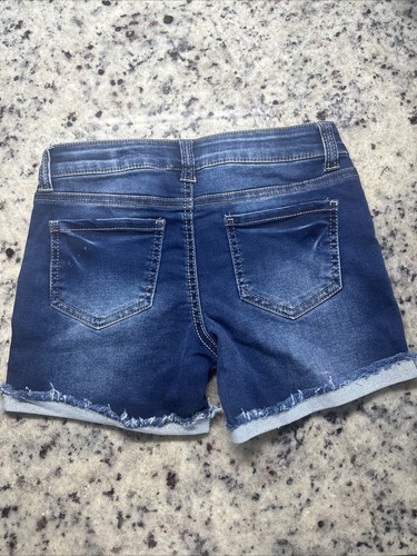 NWT Hippie Girl Shorts Girls Sz 10 Midi Reg Rise Stretch Cuffed Denim Adj Waist - Picture 3 of 9