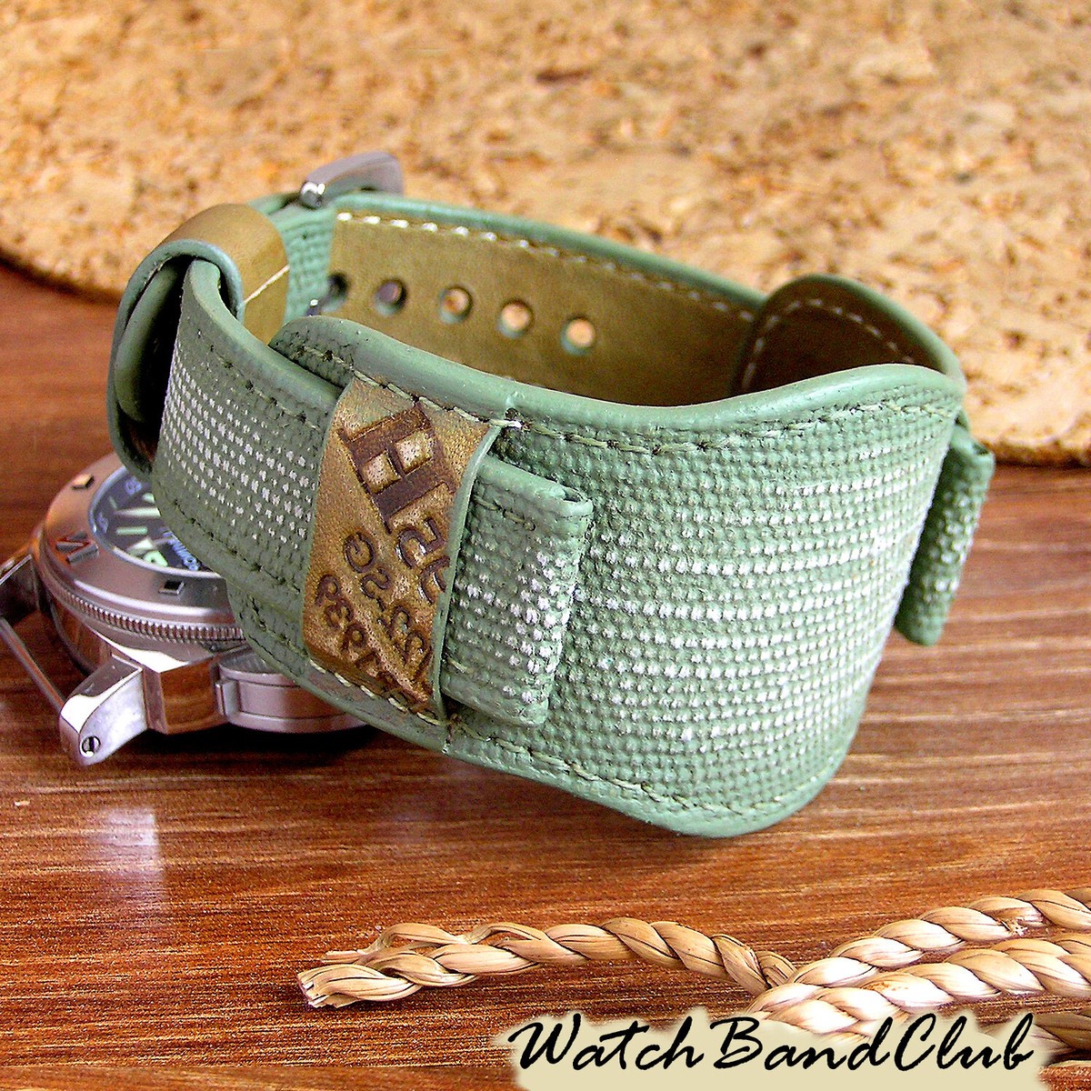 20mm GREEN WATCH STRAP COTTON LEATHER WRISTWATCH MEN BAND BUND