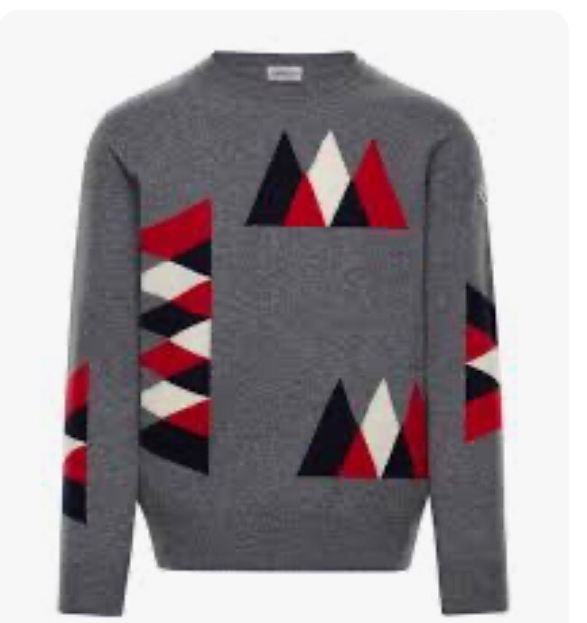 Moncler Men's Grey Geometric Pattern Knitted Crewneck Moncler Men's Grey Geometric Pattern Knitted Crewneck